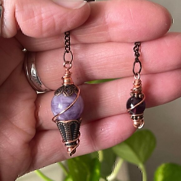 Handmade Mini Amethyst Copper Dowsing Pendulum 6 1/2 inch By True Healing Source - Picture 4 of 5